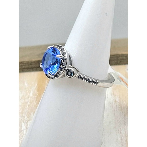Lab created blue sapphire & aquamarine, Triple Plated Rhodium Size 6 RBP2146 - Picture 3 of 8